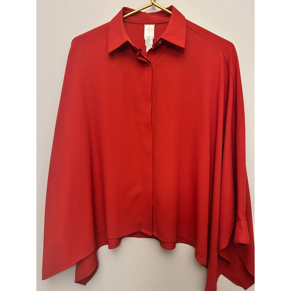 WynneLayers Red Oversized Cape Button Down Shirt XS